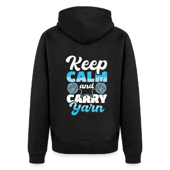 Keep calm and carry yarn - Unisex Premium Bio Zip Hoodie - Schwarz - Hinten - Nico (187cm)
