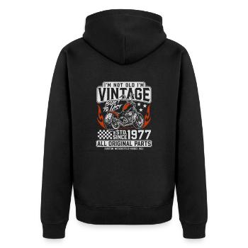 1977 Jahrgang Vintage Geburtstag Geschenk Motorrad - Unisex Premium Bio Zip Hoodie - Schwarz - Hinten - Nico (187cm)