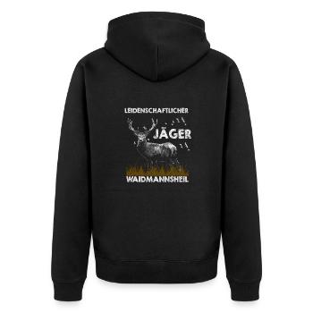 Jäger - Unisex Premium Bio Zip Hoodie - Schwarz - Hinten - Nico (187cm)