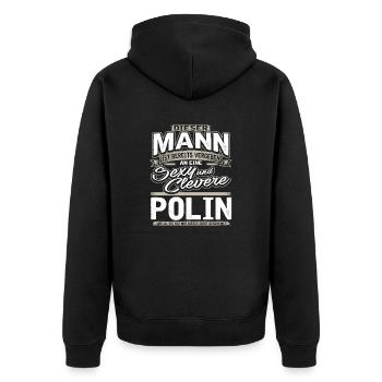 Mann Vergeben Polin Grau - Unisex Premium Bio Zip Hoodie - Schwarz - Hinten - Nico (187cm)