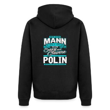 Mann Vergeben Polin Blau - Unisex Premium Bio Zip Hoodie - Schwarz - Hinten - Nico (187cm)