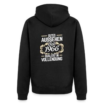 1966 - Qualität - Unisex Premium Bio Zip Hoodie - Schwarz - Hinten - Nico (187cm)