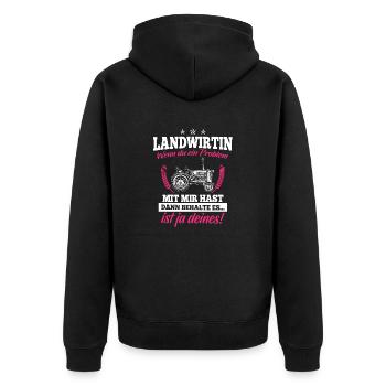 Landwirtin Shirt · Traktor · Frau · ein Problem? - Unisex Premium Bio Zip Hoodie - Schwarz - Hinten - Nico (187cm)