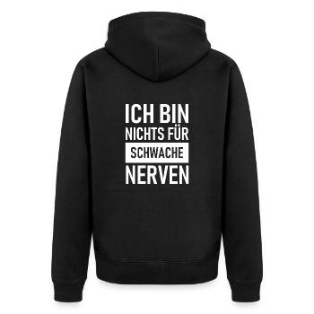 Ich bin nichts für schwache Nerven - Unisex Premium Bio Zip Hoodie - Schwarz - Hinten - Nico (187cm)