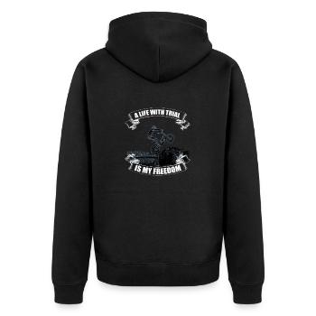 A LIFE WITH TRIAL IS MY FREEDOM - Unisex Premium Bio Zip Hoodie - Schwarz - Hinten - Nico (187cm)