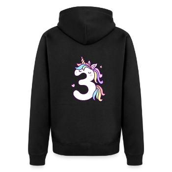 3 Jahre Einhorn 3. Geburtstag Kinder Mädchen - Unisex Premium Bio Zip Hoodie - Schwarz - Hinten - Nico (187cm)