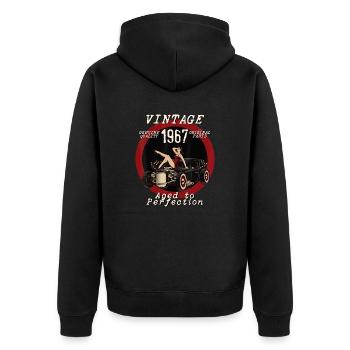Aged of perfection Hotrod Rebel Hot Rod PinUp Girl - Unisex Premium Bio Zip Hoodie - Schwarz - Hinten - Nico (187cm)