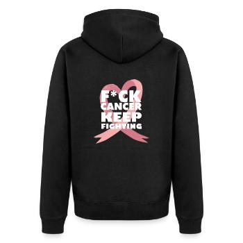 fuck cancer keep fighting besiegen brustkrebs rosa - Unisex Premium Bio Zip Hoodie - Schwarz - Hinten - Nico (187cm)