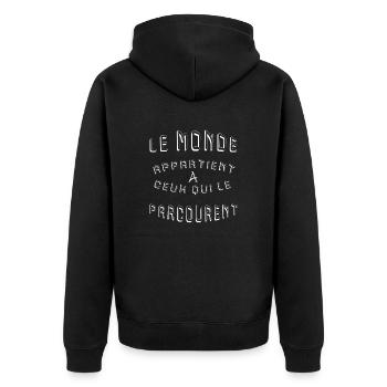 Le monde appartient à ceux qui le parcourent - Veste à capuche bio Premium Unisexe - noir - Dos - Nico (187cm)