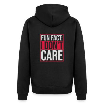 I don't care fact - Unisex Premium Organic Zip Hoodie - black - Back - Nico (187cm)