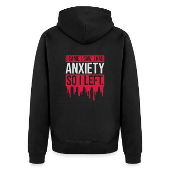 I had anxiety Spruch - Unisex Premium Bio Zip Hoodie - Schwarz - Hinten - Nico (187cm)