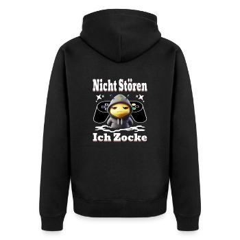 Nicht Stören ich Zocke - Unisex Premium Bio Zip Hoodie - Schwarz - Hinten - Nico (187cm)