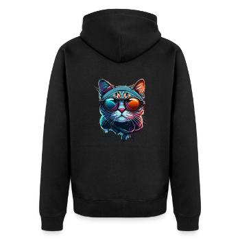 Visage de chat coloré avec des lunettes de soleil élégantes - Veste à capuche bio Premium Unisexe - noir - Dos - Nico (187cm)