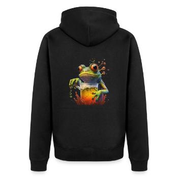 Grosses Glas Bier mit Frosch - Unisex Premium Bio Zip Hoodie - Schwarz - Hinten - Nico (187cm)