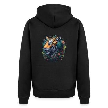 Tiger Vintage Gamer - Unisex Premium Bio Zip Hoodie - Schwarz - Hinten - Nico (187cm)