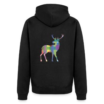 Hirsch - Unisex Premium Bio Zip Hoodie - Schwarz - Hinten - Nico (187cm)