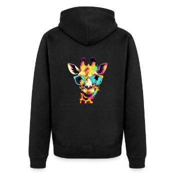 Aliz die Giraffe - Unisex Premium Bio Zip Hoodie - Schwarz - Hinten - Nico (187cm)