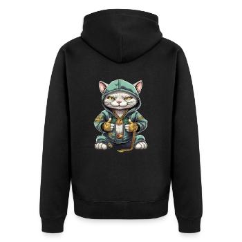 Cute Hip Hop Cat - Unisex Premium Organic Zip Hoodie - black - Back - Nico (187cm)