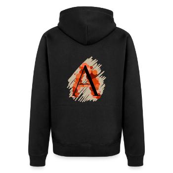 Buchstabe A - rot orange - Unisex Premium Bio Zip Hoodie - Schwarz - Hinten - Nico (187cm)