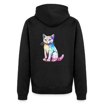 Hako the multicolored cat - Unisex Premium Organic Zip Hoodie - black - Back - Nico (187cm)
