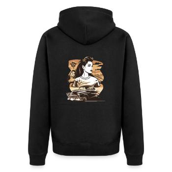 VALEEWEAR - A muscle car in vintage style - Unisex Premium Organic Zip Hoodie - black - Back - Nico (187cm)