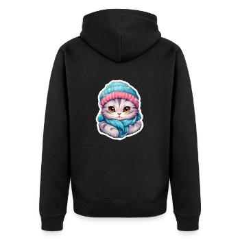 Chat avec chapeau et écharpe - Veste à capuche bio Premium Unisexe - noir - Dos - Nico (187cm)