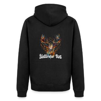 Südtiroler Bua mit Hirsch Südtirol Tracht - Unisex Premium Bio Zip Hoodie - Schwarz - Hinten - Nico (187cm)