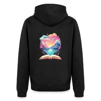 Enchanting Books Worlds - Unisex Premium Organic Zip Hoodie - black - Back - Nico (187cm)