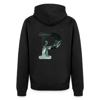 Lettre p marbré vert - Veste à capuche bio Premium Unisexe - noir - Dos - Nico (187cm)