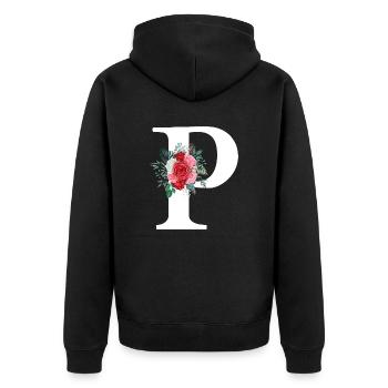 Roter Blumenbuchstabe P - Unisex Premium Bio Zip Hoodie - Schwarz - Hinten - Nico (187cm)