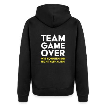 Bräutigam Support JGA Team Game Over - Unisex Premium Bio Zip Hoodie - Schwarz - Hinten - Nico (187cm)