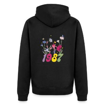 Geburtsjahr 1987 Wildblumen - Unisex Premium Bio Zip Hoodie - Schwarz - Hinten - Nico (187cm)