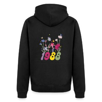 Geburtsjahr 1988 Wildblumen - Unisex Premium Bio Zip Hoodie - Schwarz - Hinten - Nico (187cm)
