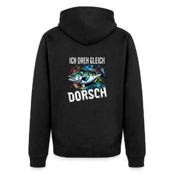 Ich dreh gleich Dorsch - Unisex Premium Bio Zip Hoodie - Schwarz - Hinten - Nico (187cm)