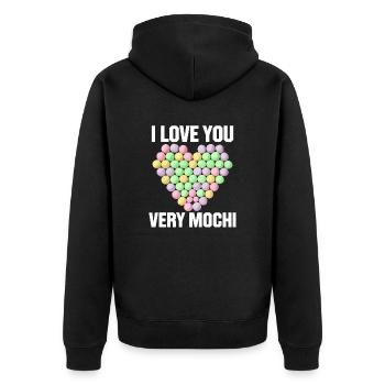 Mochi: Liebe zum Dessert - Unisex Premium Bio Zip Hoodie - Schwarz - Hinten - Nico (187cm)
