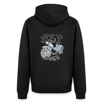 SR2 (hellblau) // Illustration - Unisex Premium Bio Zip Hoodie - Schwarz - Hinten - Nico (187cm)