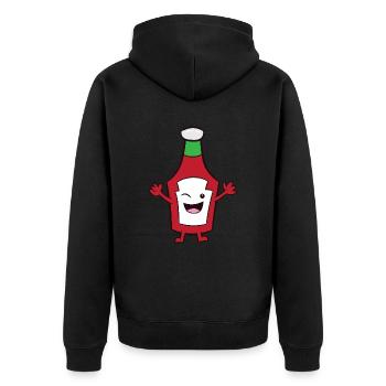 Ketchup - fröhliche, zwinkernde Ketchupflasche - Unisex Premium Bio Zip Hoodie - Schwarz - Hinten - Nico (187cm)