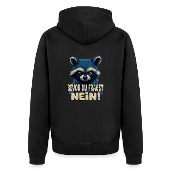 Lustiger Waschbär mit Spruch - Unisex Premium Bio Zip Hoodie - Schwarz - Hinten - Nico (187cm)