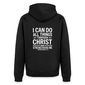 All through Christ Power Philippians 4:13 - Unisex Premium Organic Zip Hoodie - black - Back - Nico (187cm)