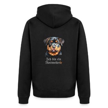 Dog portrait with funny saying -Rottweilerle - Unisex Premium Organic Zip Hoodie - black - Back - Nico (187cm)