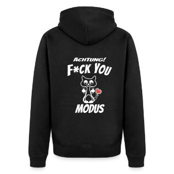 Fuck you Modus - Unisex Premium Bio Zip Hoodie - Schwarz - Hinten - Nico (187cm)