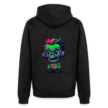 Bunter cooler Zombie - Unisex Premium Bio Zip Hoodie - Schwarz - Hinten - Nico (187cm)