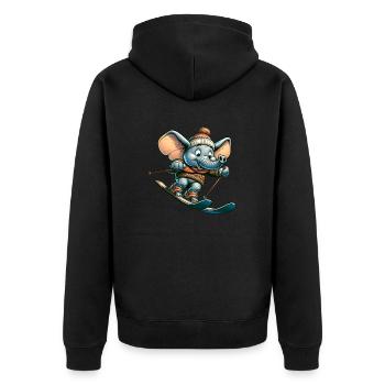 Süßer Elefant als Ski fahrer im Comicstil - Unisex Premium Bio Zip Hoodie - Schwarz - Hinten - Nico (187cm)