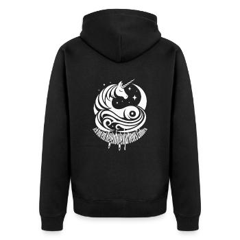 Regenbogenfarbenes Einhorn - Unisex Premium Bio Zip Hoodie - Schwarz - Hinten - Nico (187cm)