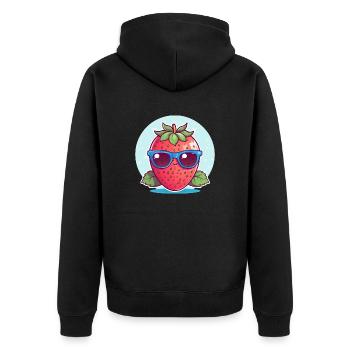 Kawaii Strawberry in Sunset: Cool & Fruity - Unisex Premium Organic Zip Hoodie - black - Back - Nico (187cm)