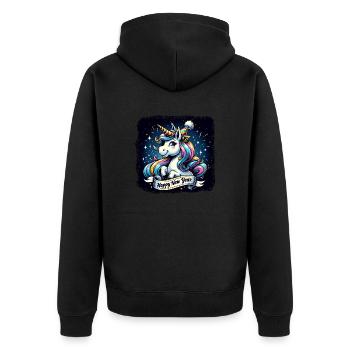 New Year Sylvester Unicorn Congratulations - Unisex Premium Organic Zip Hoodie - black - Back - Nico (187cm)