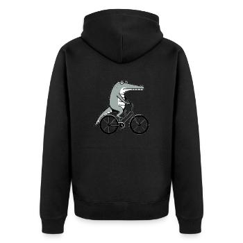 Bizarre crocodile on bike relaxes chill - Unisex Premium Organic Zip Hoodie - black - Back - Nico (187cm)