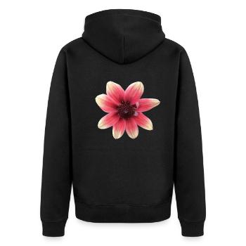 Dahlie rot gelb - Unisex Premium Bio Zip Hoodie - Schwarz - Hinten - Nico (187cm)