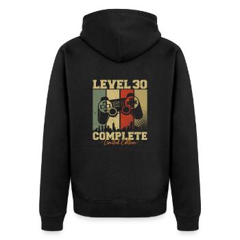Level 30 Unlocked 30 Birthday Gift - Unisex Premium Organic Zip Hoodie - black - Back - Nico (187cm)