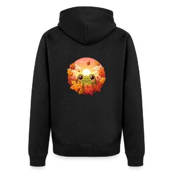 Mélodie d’automne : Grenouille, feuilles colorées et rondeur - Veste à capuche bio Premium Unisexe - noir - Dos - Nico (187cm)